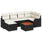 Gartensofa-set mit Speicher 7 pcs Schwarz und Creme Poly-Rattan