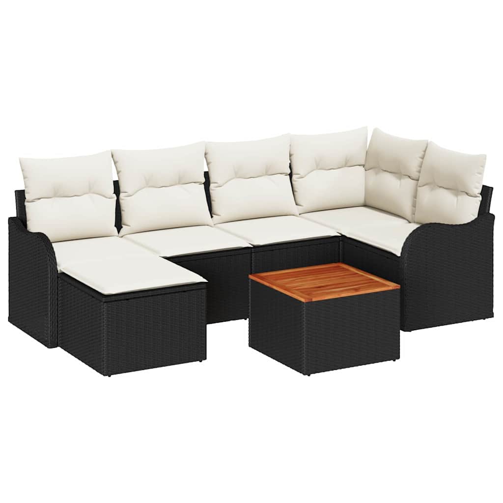 Gartensofa-set mit Speicher 7 pcs Schwarz und Creme Poly-Rattan