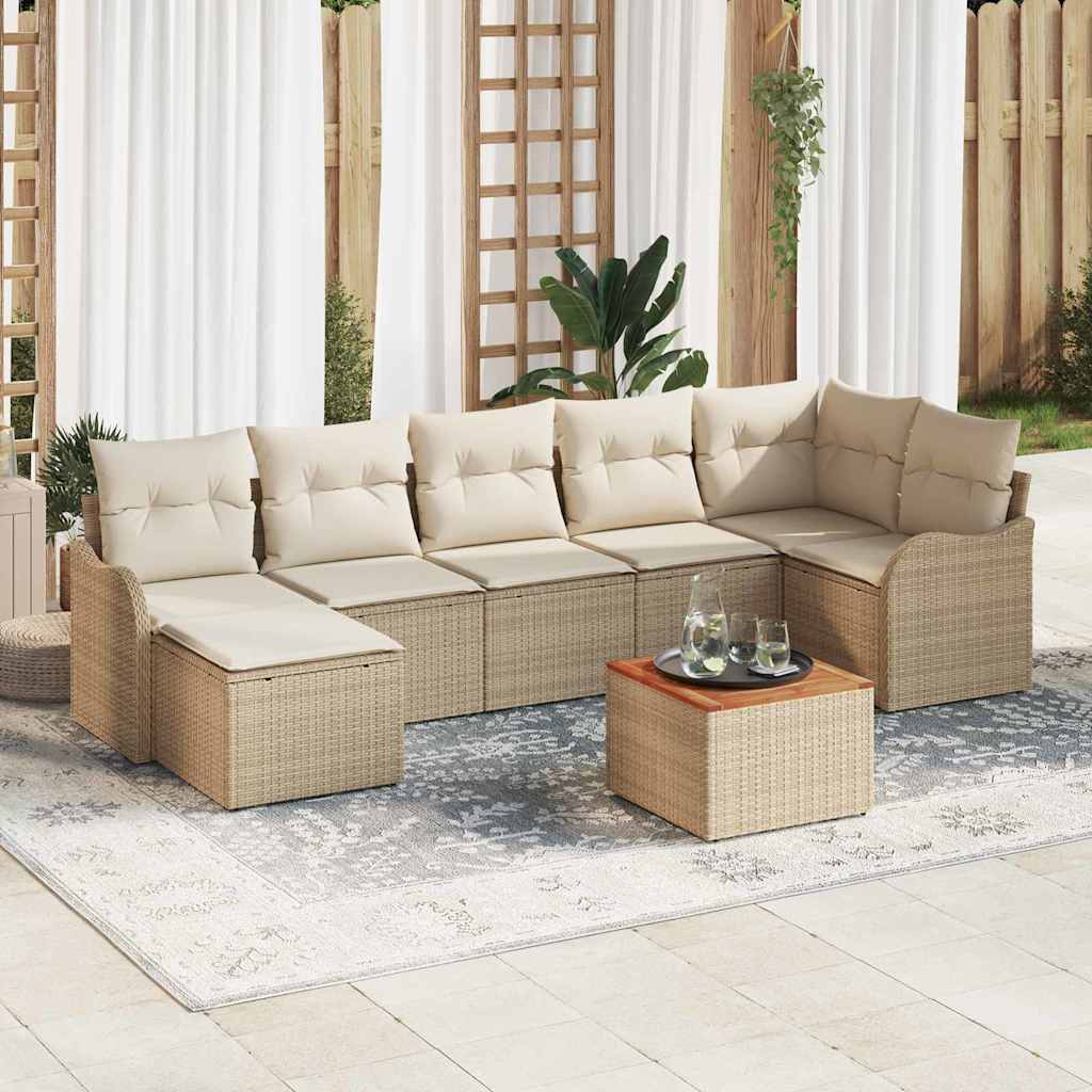 Gartensofa-set mit Speicher 8 pcs Beige und Creme Poly-Rattan
