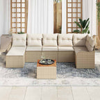 Gartensofa-set mit Speicher 8 pcs Beige und Creme Poly-Rattan