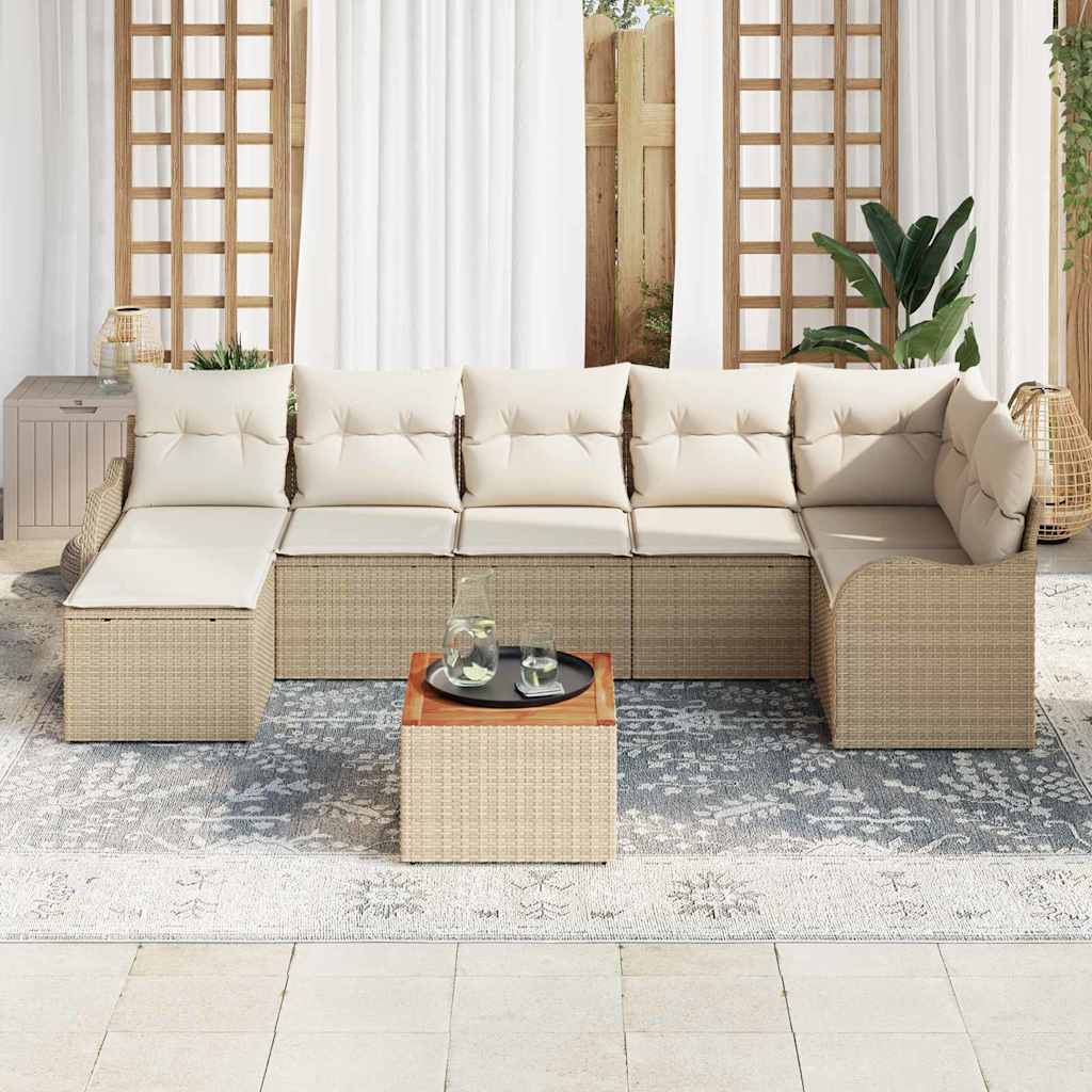 Gartensofa-set mit Speicher 8 pcs Beige und Creme Poly-Rattan