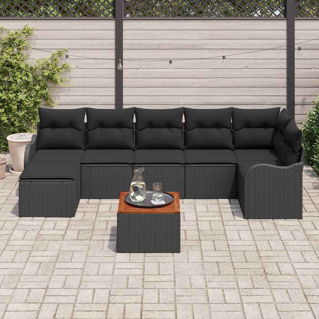 Gartensofa-set mit Speicher 8 pcs Schwarz Poly-Rattan