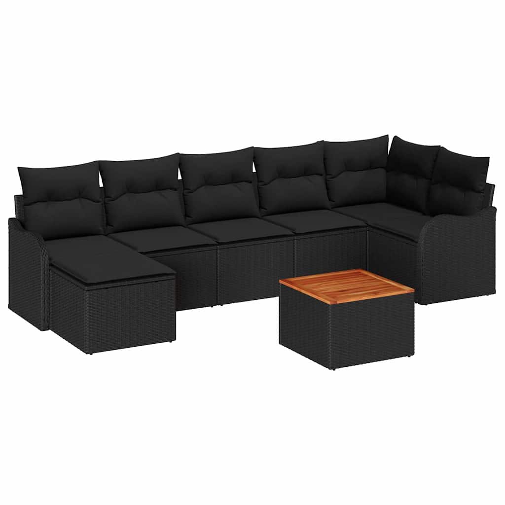 Gartensofa-set mit Speicher 8 pcs Schwarz Poly-Rattan