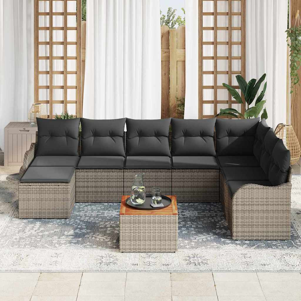 Gartensofa-set mit Speicher 9 pcs Grau Poly-Rattan