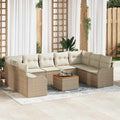 Gartensofa-set mit Speicher 10 pcs Beige und Creme Poly-Rattan