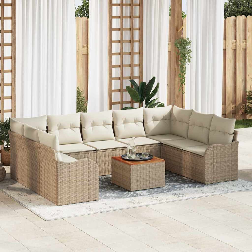 Gartensofa-set mit Speicher 10 pcs Beige und Creme Poly-Rattan