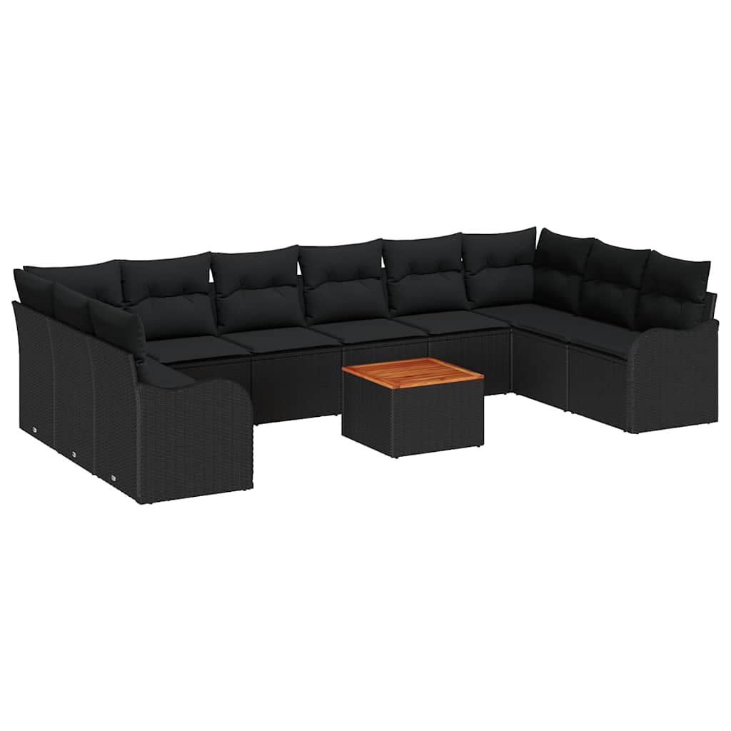 Gartensofa-set mit Speicher 10 pcs Schwarz Poly-Rattan