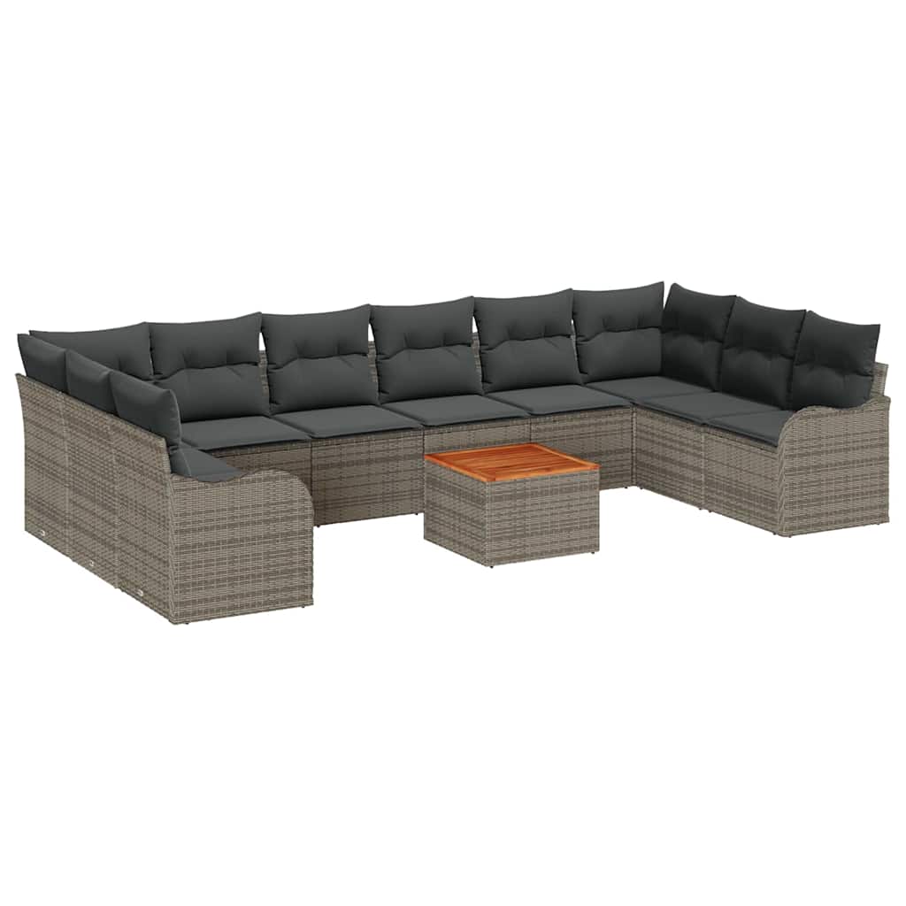 Gartensofa-set mit Speicher 11 pcs Grau Poly-Rattan