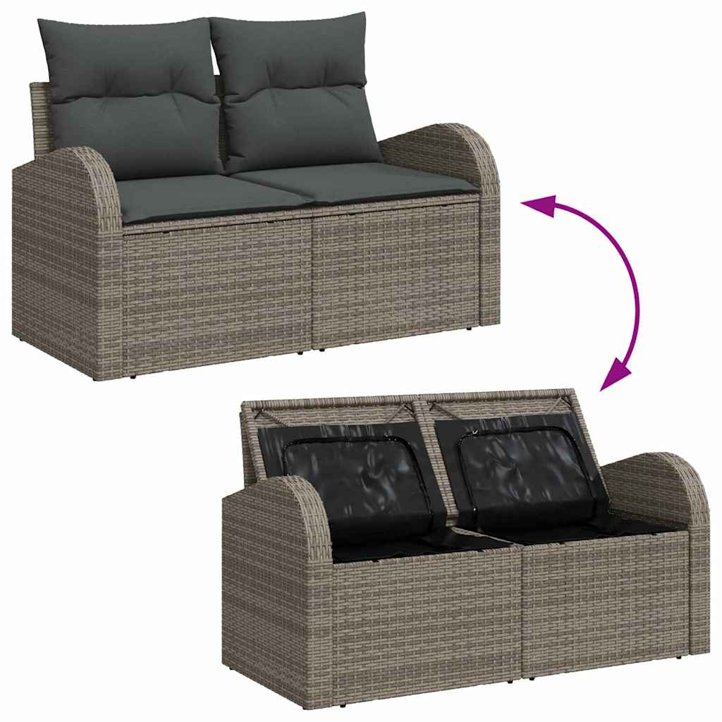 Gartensofa-set mit Speicher 5 pcs Grau Poly-Rattan