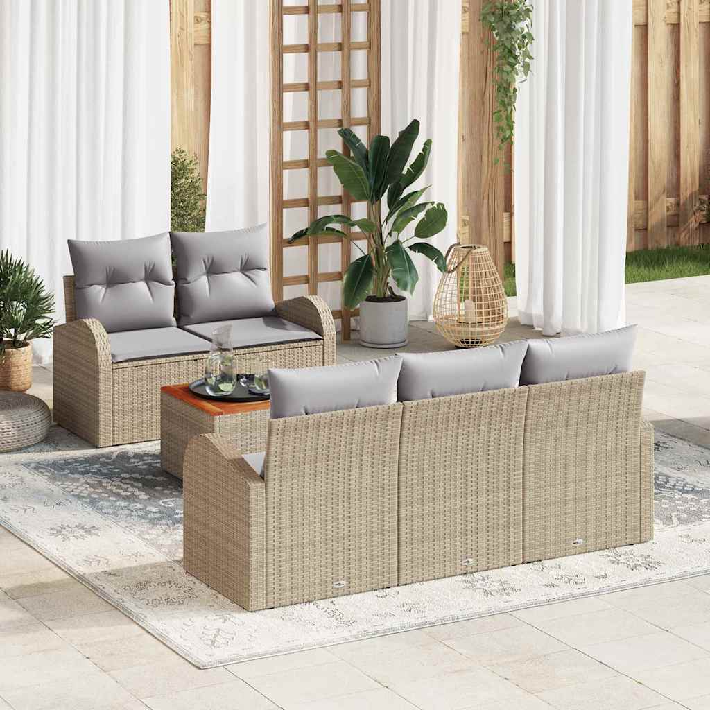 Gartensofa-set 6 pcs Beige und Hellgrau Poly-Rattan