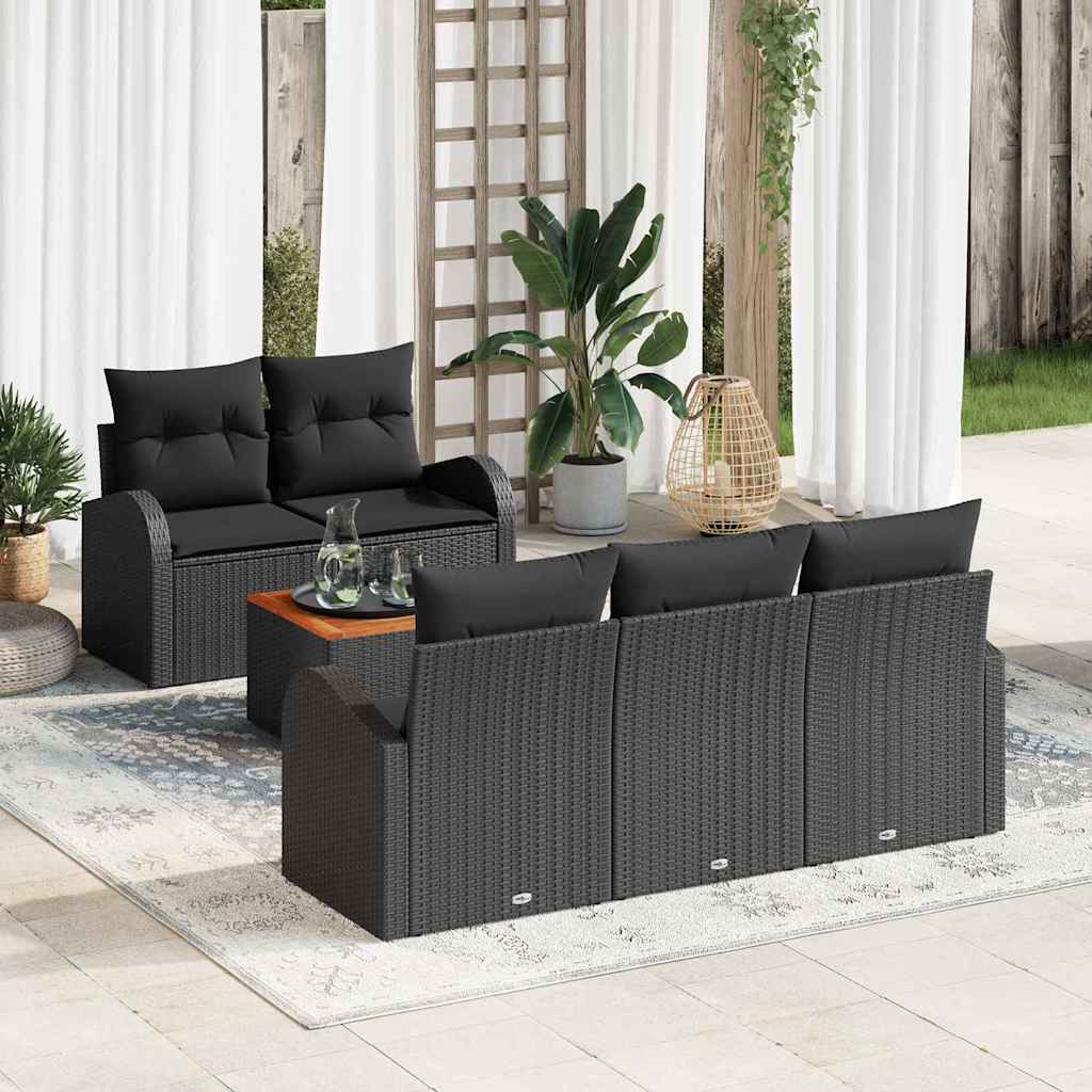 Gartensofa-set mit Speicher 6 pcs Schwarz Poly-Rattan