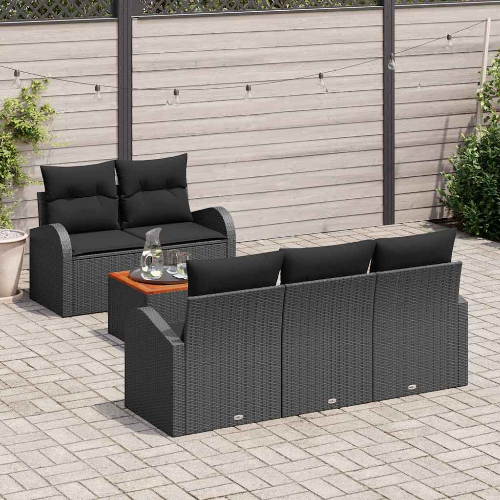 Gartensofa-set mit Speicher 6 pcs Schwarz Poly-Rattan