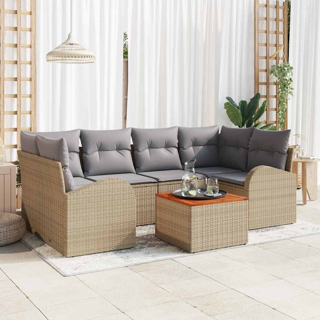Gartensofa-set 7 pcs Beige und Hellgrau Poly-Rattan