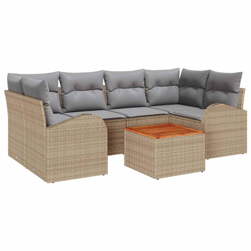 Gartensofa-set 7 pcs Beige und Hellgrau Poly-Rattan