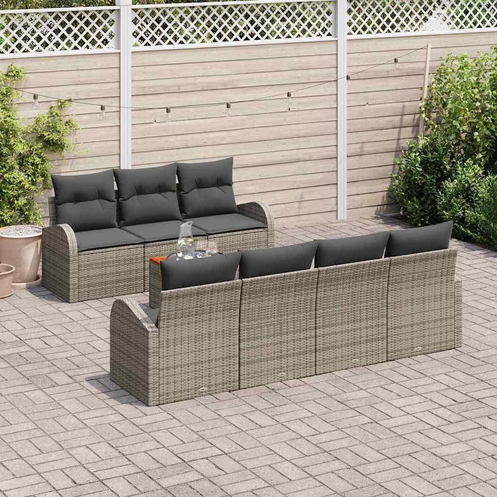 Gartensofa-set mit Speicher 8 pcs Grau Poly-Rattan