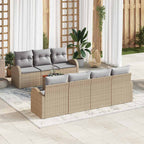 Gartensofa-set 8 pcs Beige und Hellgrau Poly-Rattan