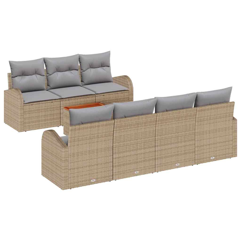 Gartensofa-set 8 pcs Beige und Hellgrau Poly-Rattan