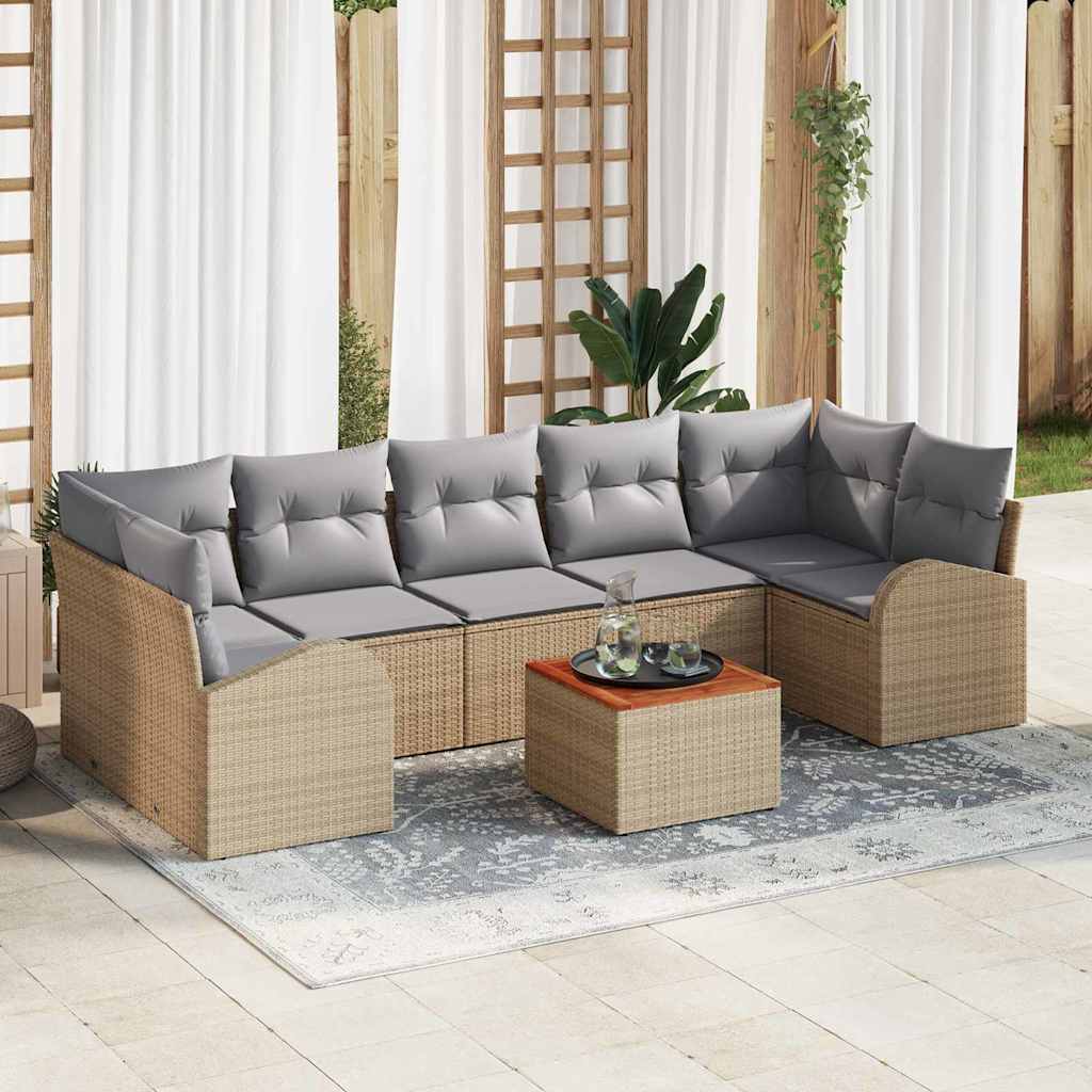 Gartensofa-set 8 pcs Beige und Hellgrau Poly-Rattan
