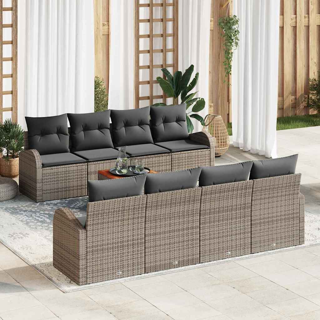 Gartensofa-set mit Speicher 9 pcs Grau Poly-Rattan