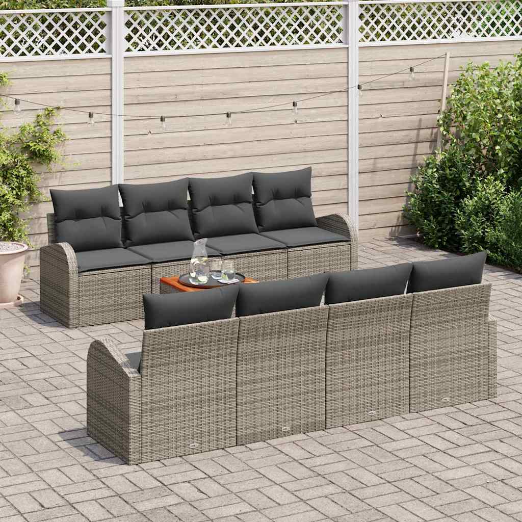 Gartensofa-set mit Speicher 9 pcs Grau Poly-Rattan