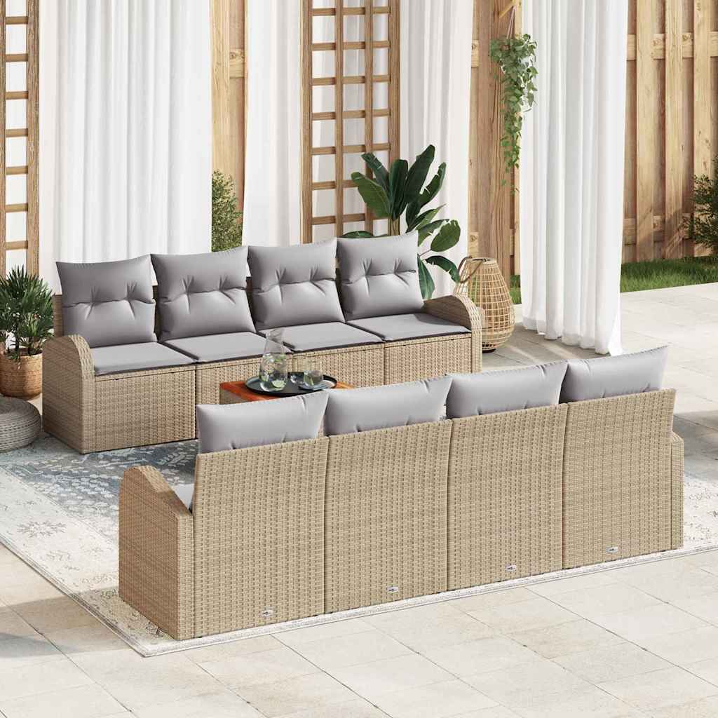 Gartensofa-set 9 pcs Beige und Hellgrau Poly-Rattan