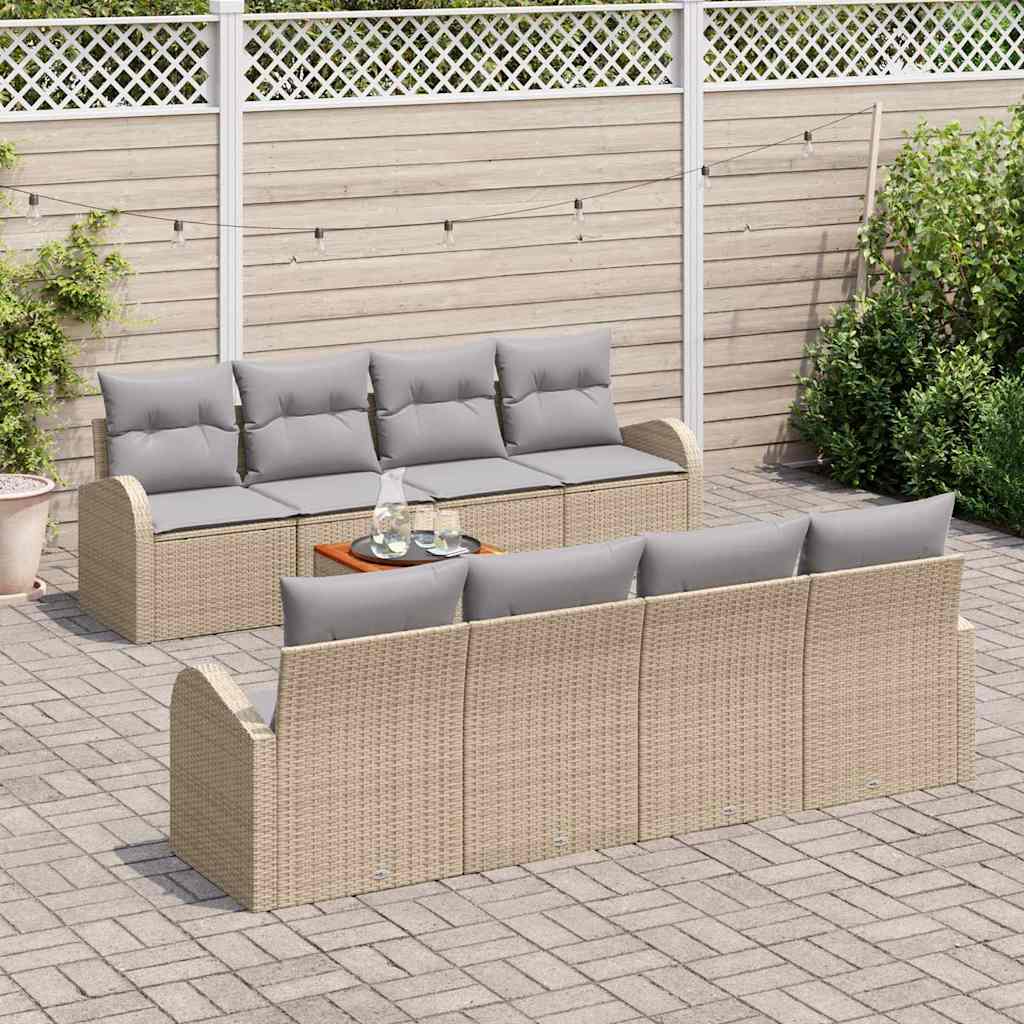 Gartensofa-set 9 pcs Beige und Hellgrau Poly-Rattan