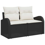 Gartensofa-set mit Speicher 6 pcs Schwarz und Creme Poly-Rattan