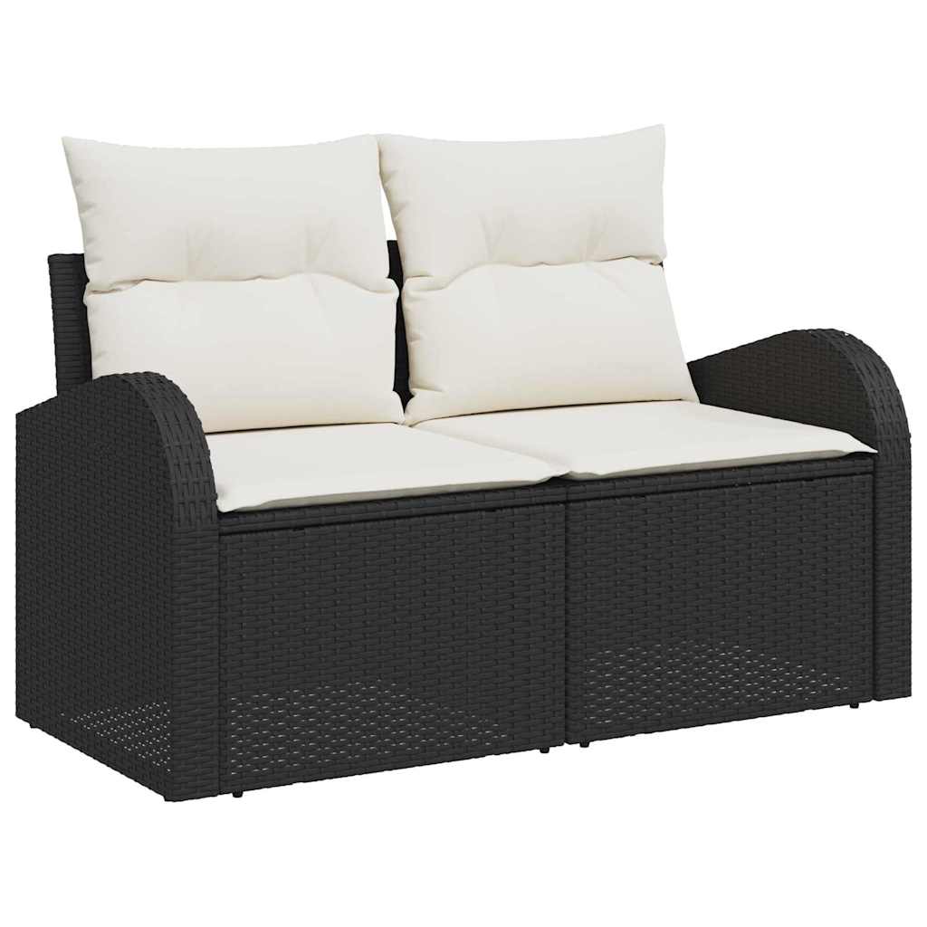 Gartensofa-set mit Speicher 6 pcs Schwarz und Creme Poly-Rattan