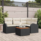 Gartensofa-set mit Speicher 5 pcs Schwarz und Creme Poly-Rattan