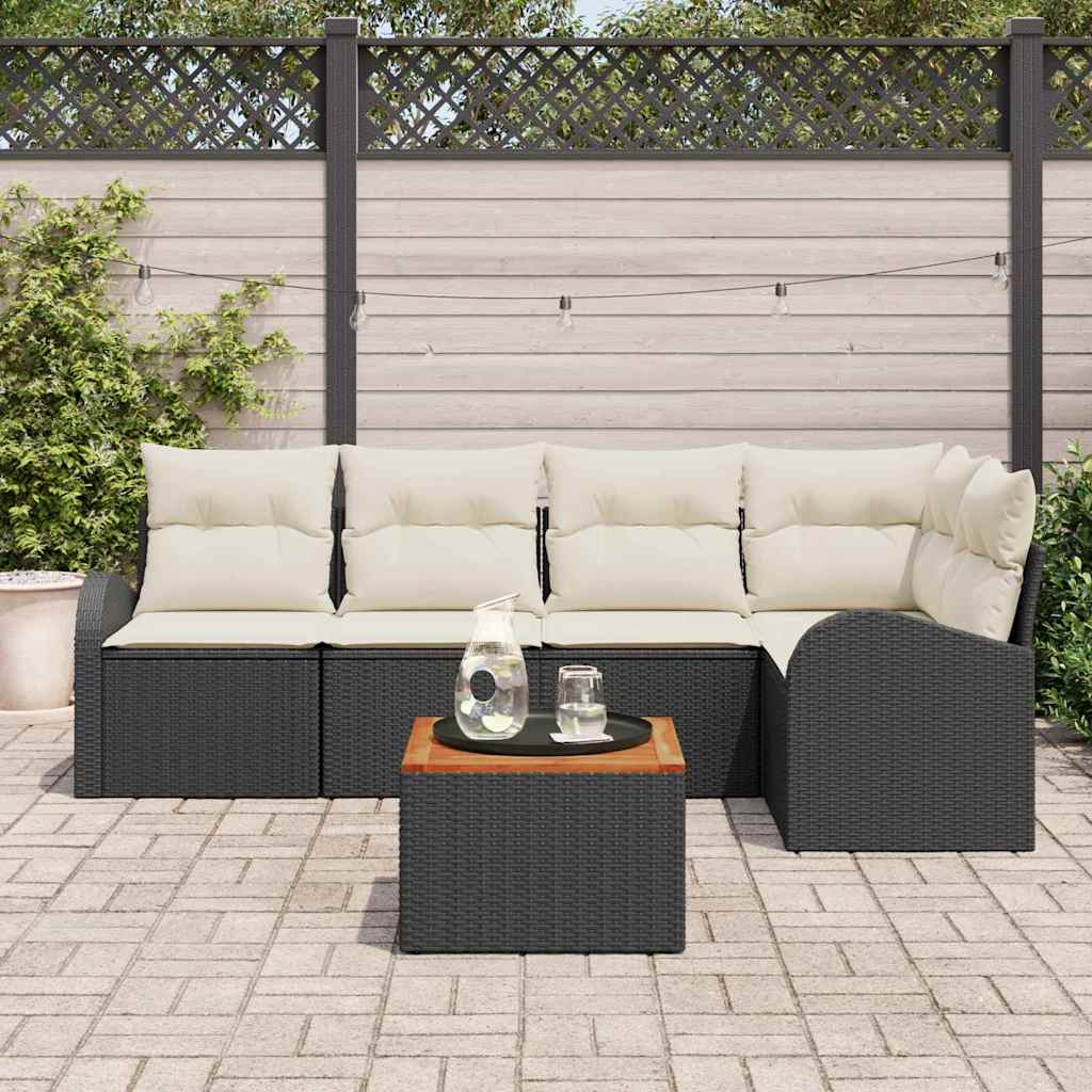 Gartensofa-set mit Speicher 6 pcs Schwarz und Creme Poly-Rattan