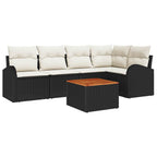 Gartensofa-set mit Speicher 6 pcs Schwarz und Creme Poly-Rattan