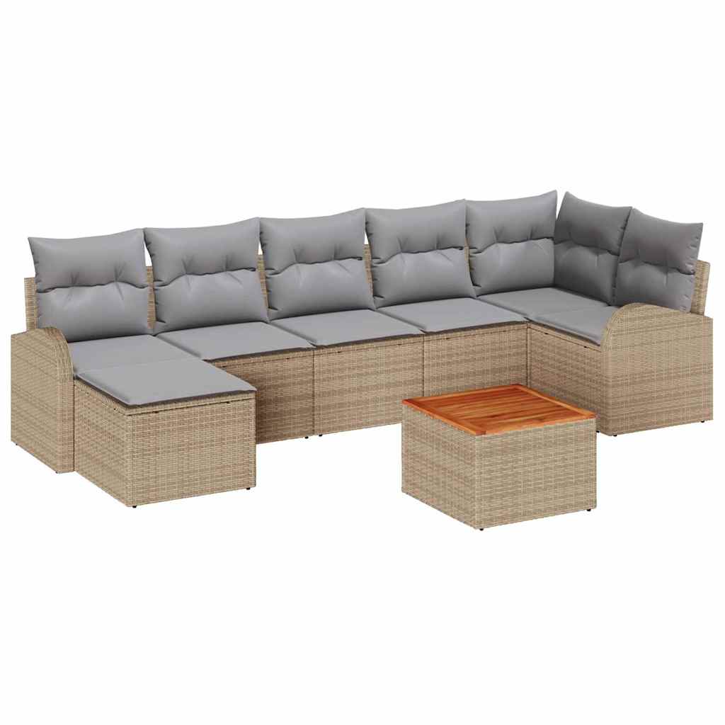 Gartensofa-set 8 pcs Beige und Hellgrau Poly-Rattan
