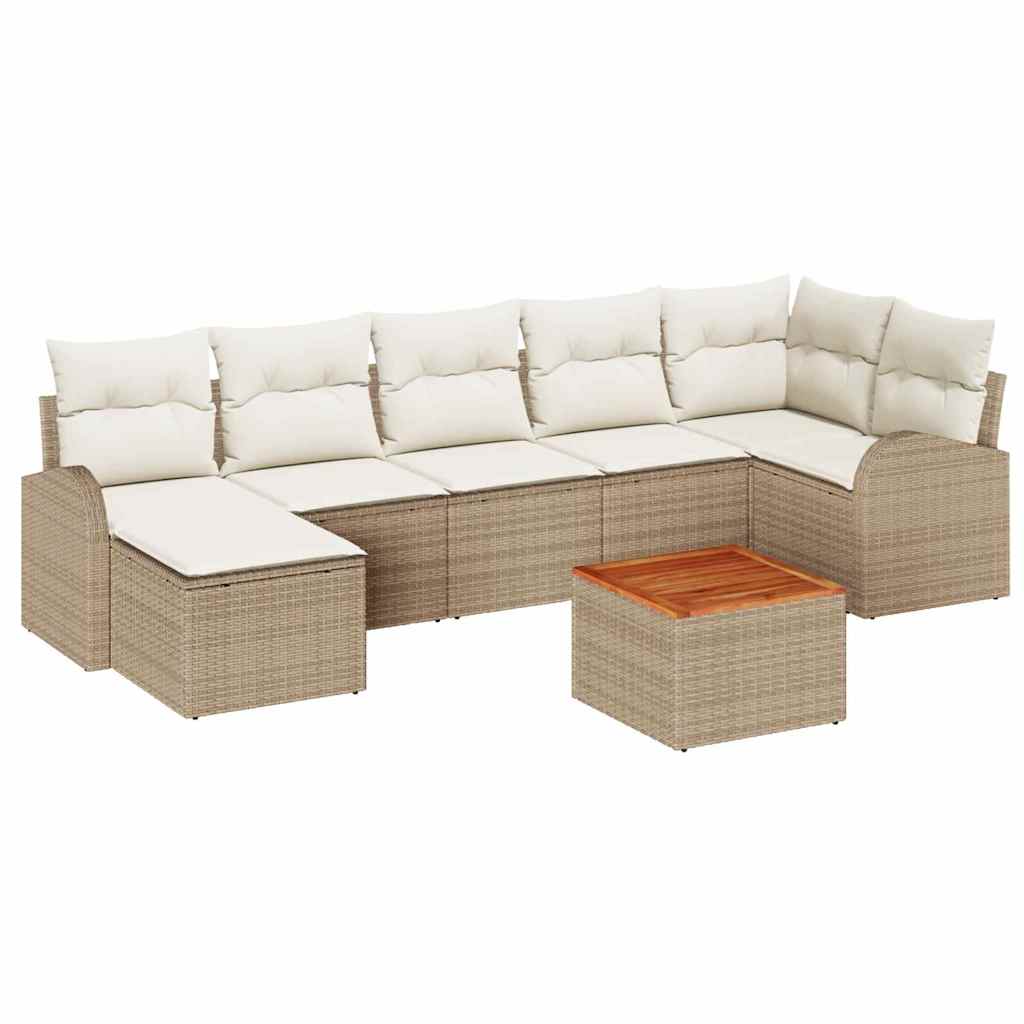 Gartensofa-set mit Speicher 8 pcs Beige und Creme Poly-Rattan