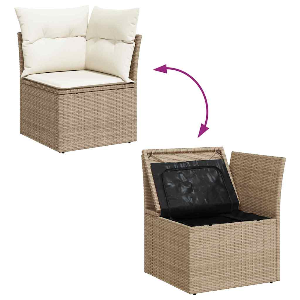 Gartensofa-set mit Speicher 8 pcs Beige und Creme Poly-Rattan