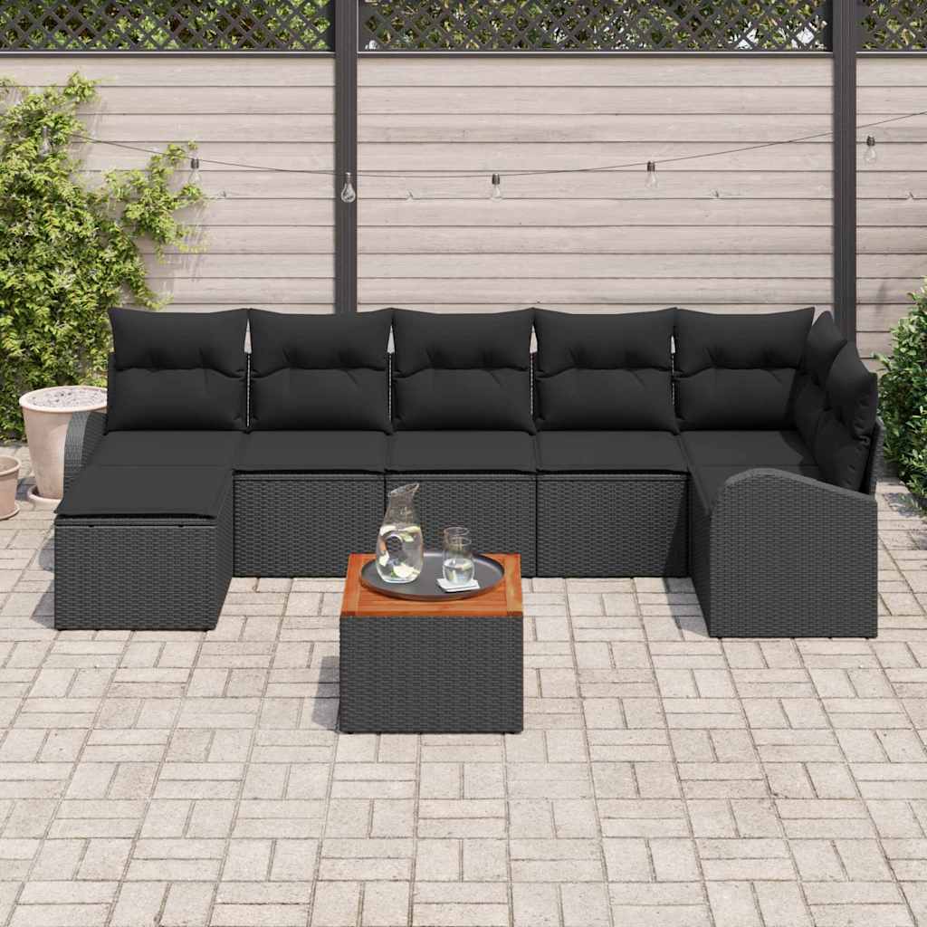 Gartensofa-set mit Speicher 8 pcs Schwarz Poly-Rattan