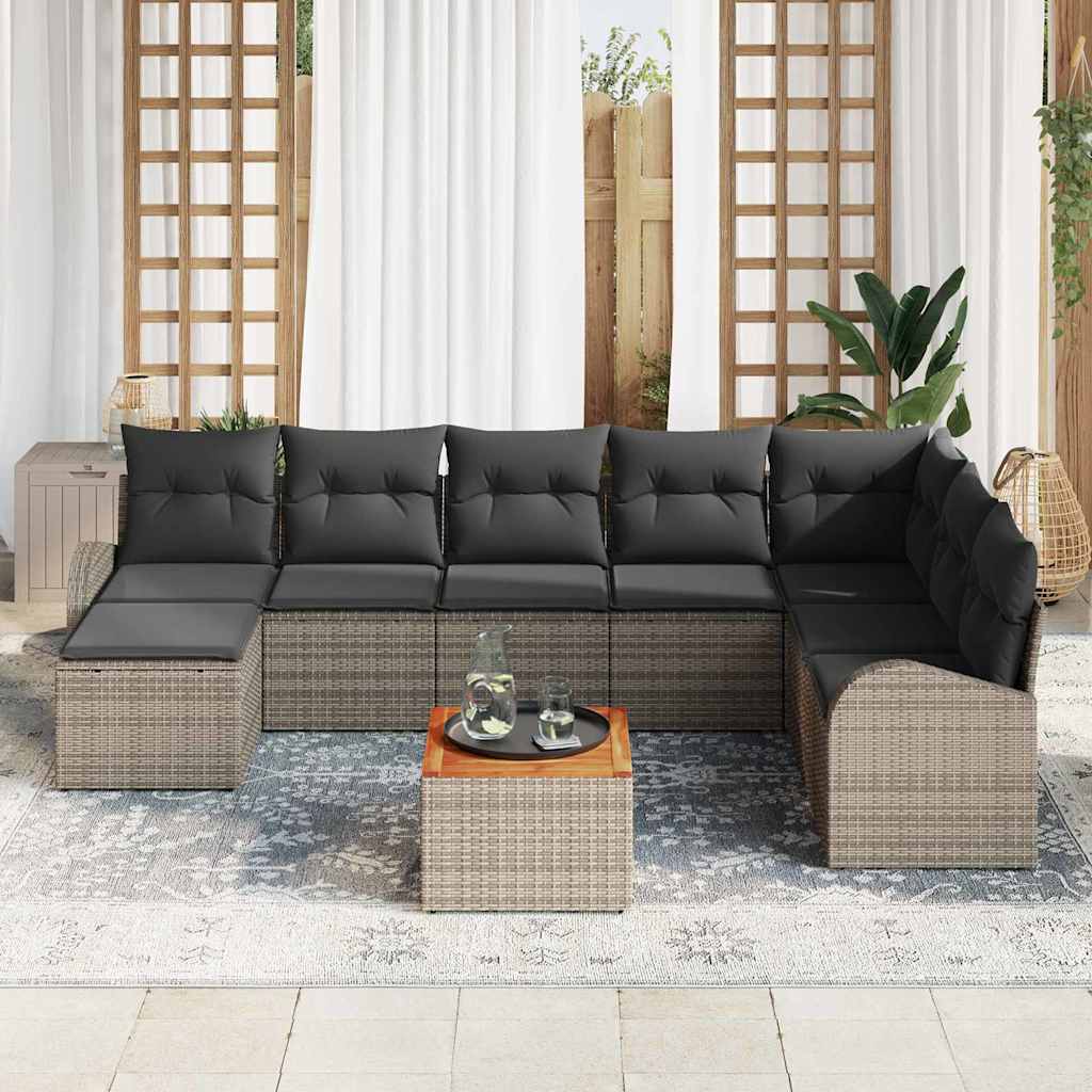 Gartensofa-set mit Speicher 9 pcs Grau Poly-Rattan
