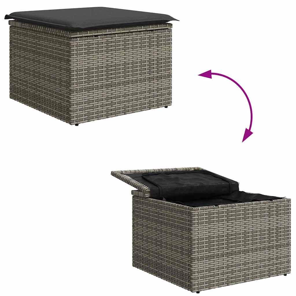 Gartensofa-set mit Speicher 9 pcs Grau Poly-Rattan