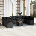 Gartensofa-set mit Speicher 11 pcs Schwarz Poly-Rattan