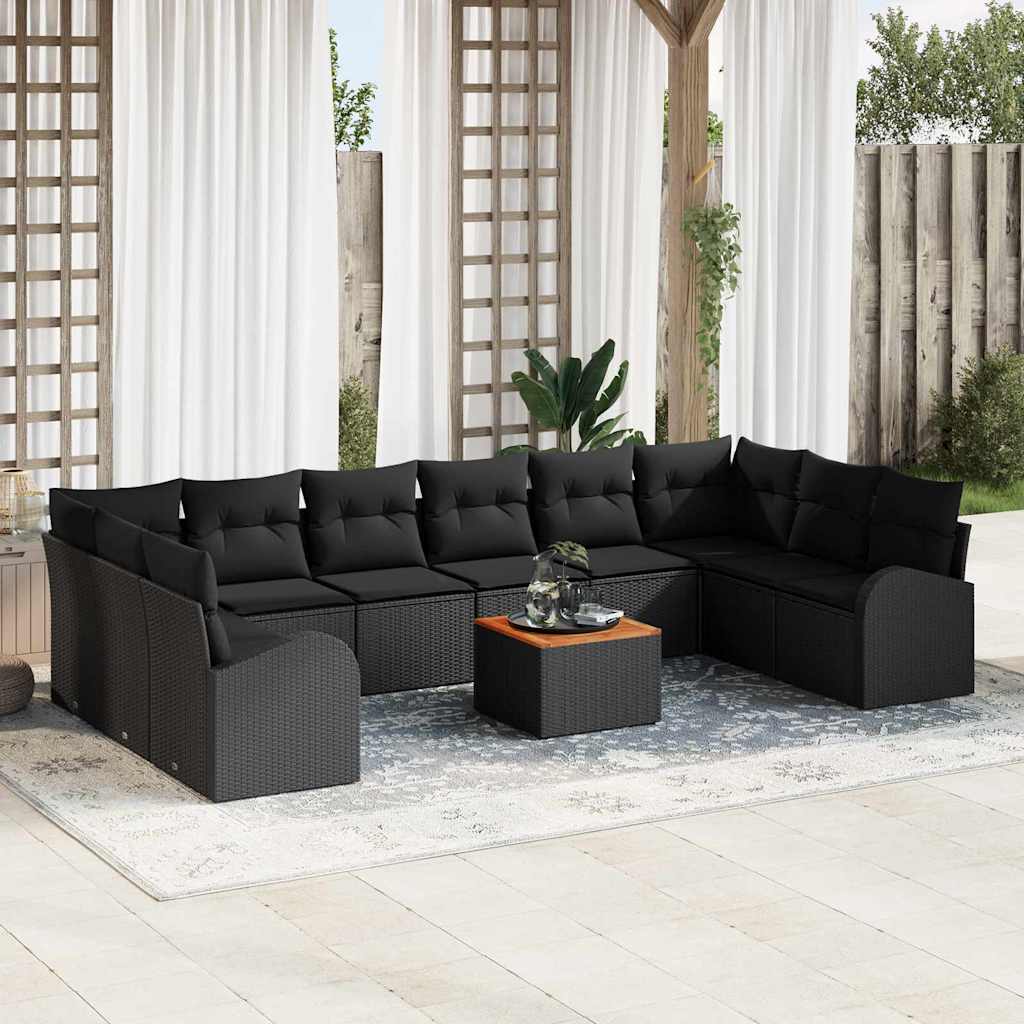 Gartensofa-set mit Speicher 11 pcs Schwarz Poly-Rattan