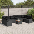 Gartensofa-set mit Speicher 11 pcs Schwarz Poly-Rattan