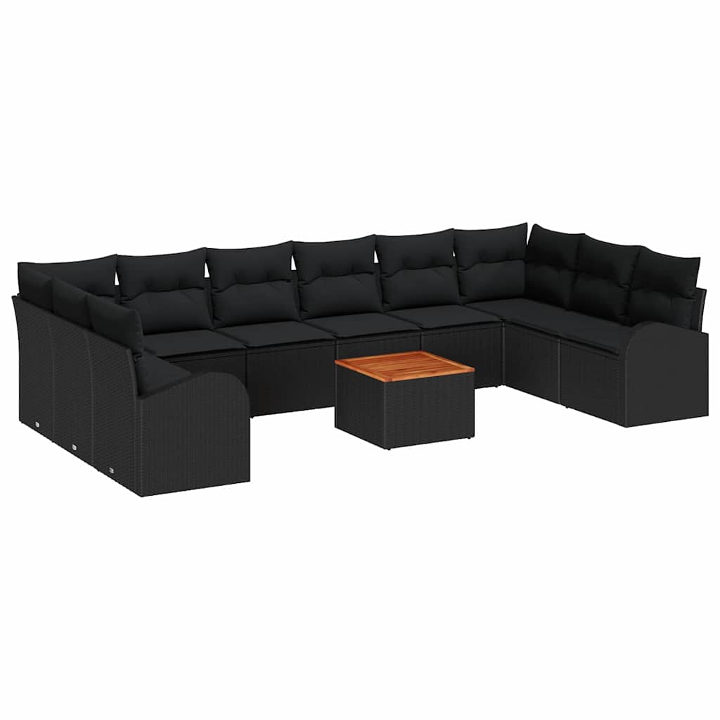 Gartensofa-set mit Speicher 11 pcs Schwarz Poly-Rattan