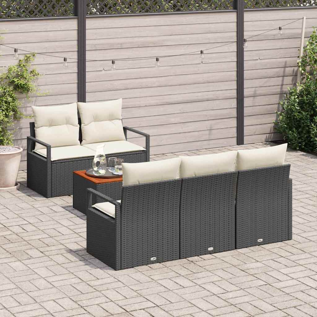 Gartensofa-set mit Speicher 6 pcs Schwarz und Creme Poly-Rattan