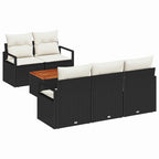 Gartensofa-set mit Speicher 6 pcs Schwarz und Creme Poly-Rattan