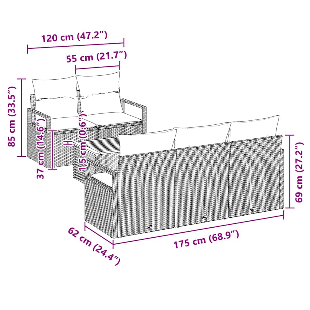 Gartensofa-set mit Speicher 6 pcs Schwarz und Creme Poly-Rattan