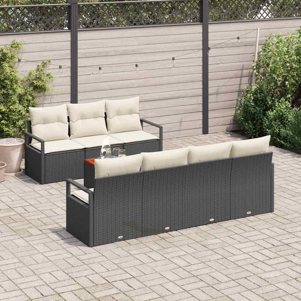 Gartensofa-set mit Speicher 8 pcs Schwarz und Creme Poly-Rattan