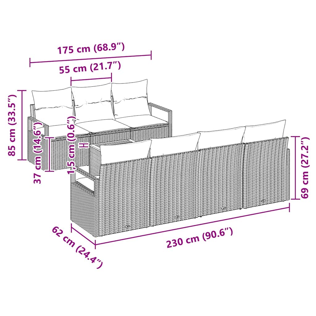 Gartensofa-set mit Speicher 8 pcs Schwarz und Creme Poly-Rattan