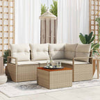 Gartensofa-set mit Speicher 5 pcs Beige und Creme Poly-Rattan