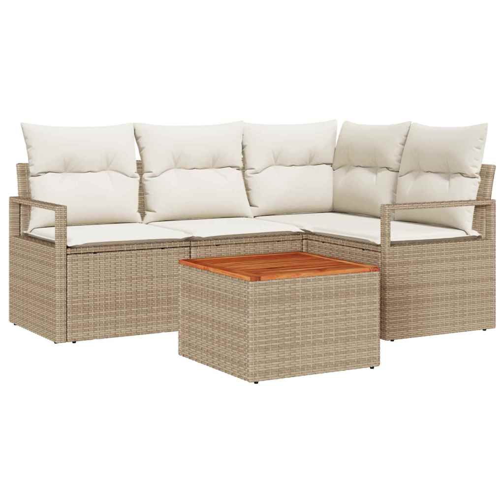 Gartensofa-set mit Speicher 5 pcs Beige und Creme Poly-Rattan