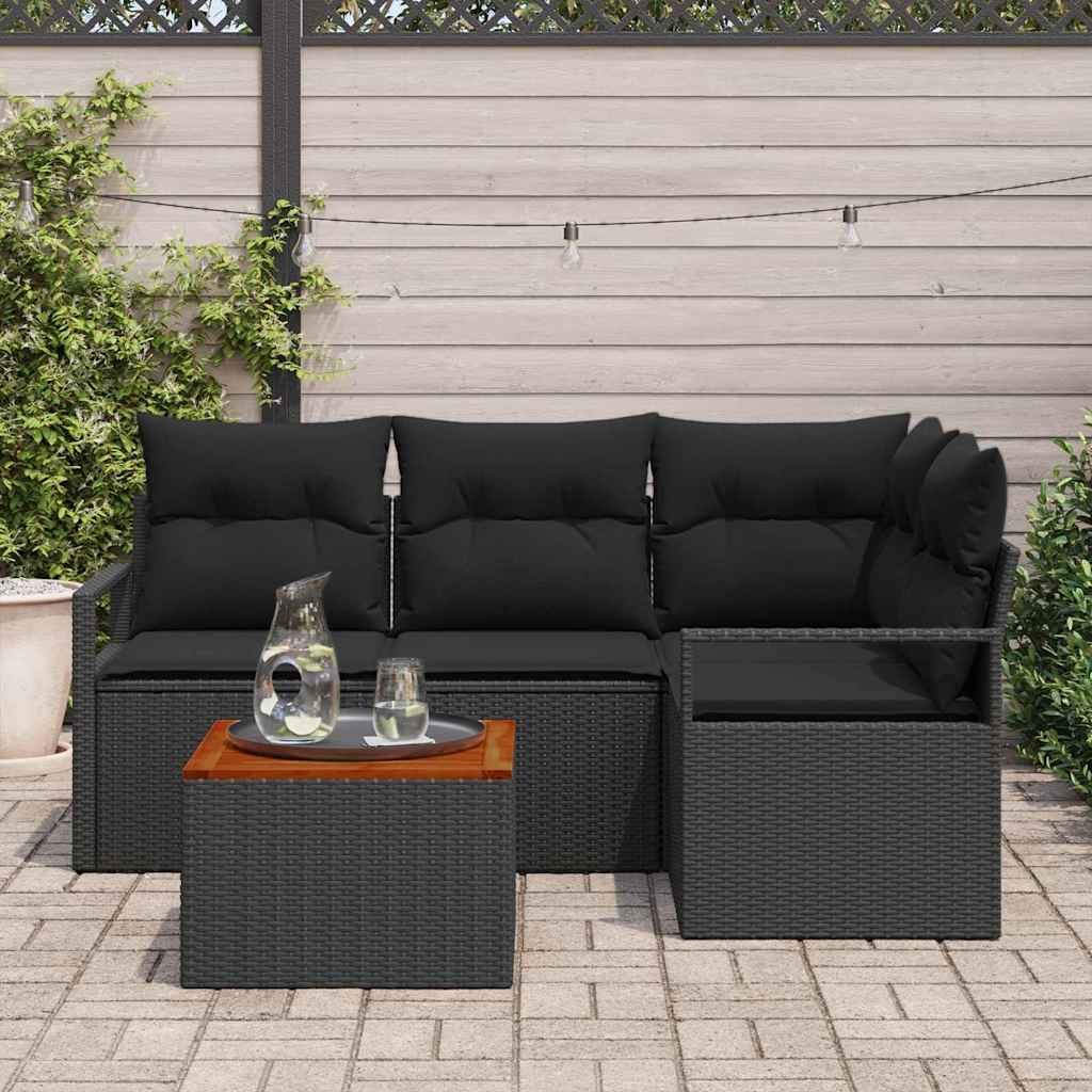 Gartensofa-set mit Speicher 5 pcs Schwarz Poly-Rattan