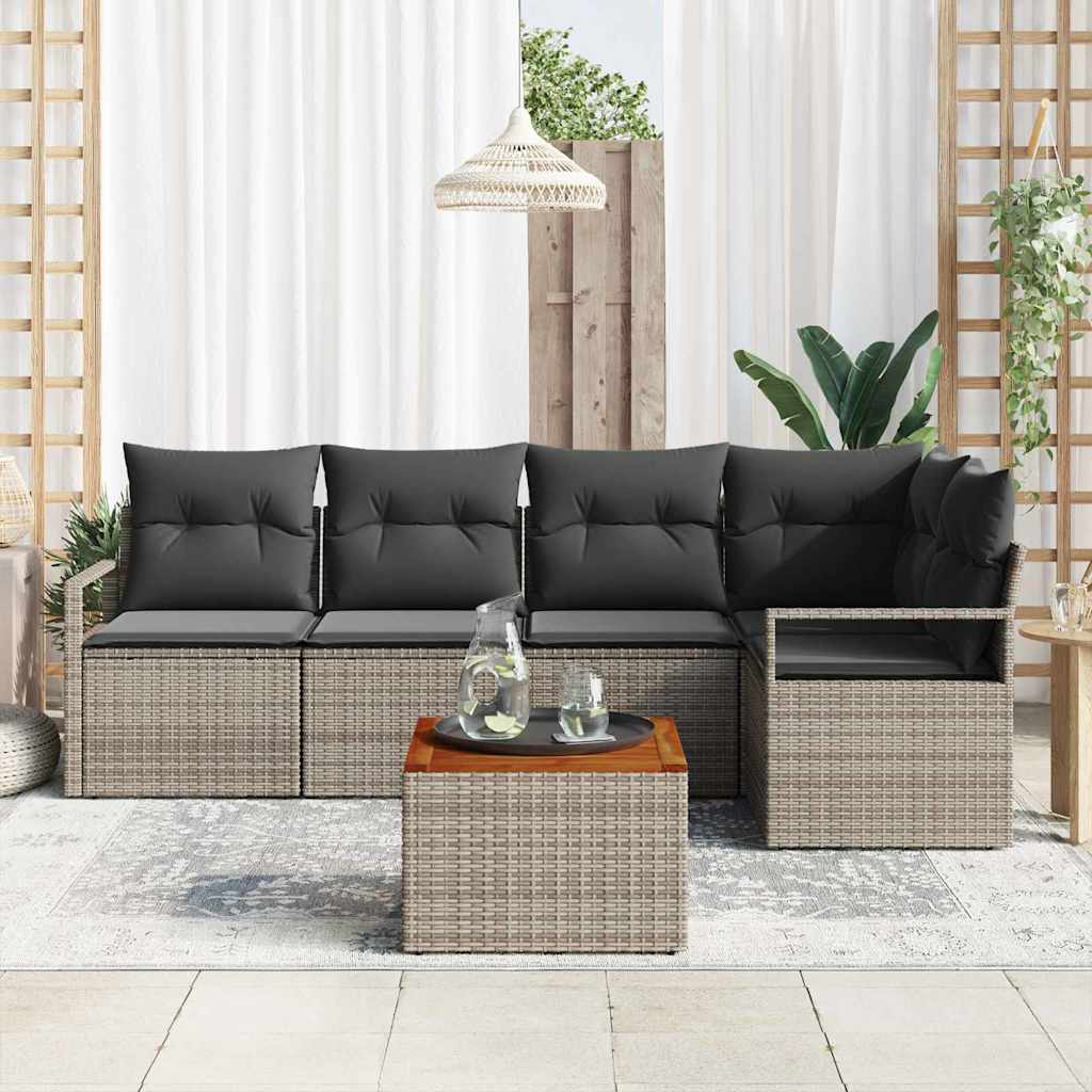 Gartensofa-set mit Speicher 6 pcs Grau Poly-Rattan